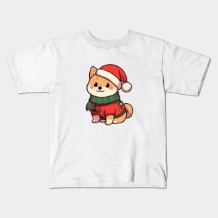 Cute Christmas Shiba Kids T-Shirt